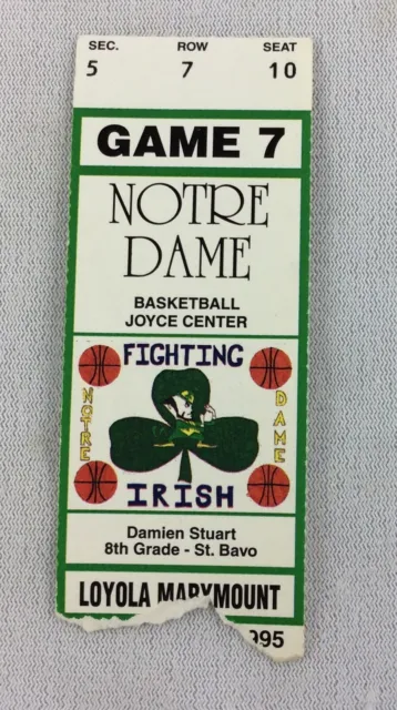 1995 12/30 Loyola Marymount at Notre Dame Basketball Ticket Stub - Seat 10