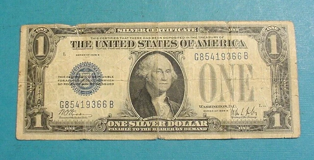 1928 Series B $1 Funny Back Silver Certificate One Dollar Washington Circulated