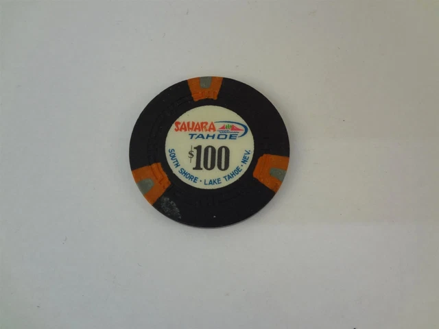 Sahara Tahoe South Shore $100 Casino Chip Black W/ Gray Orange Inlay N5512 1965