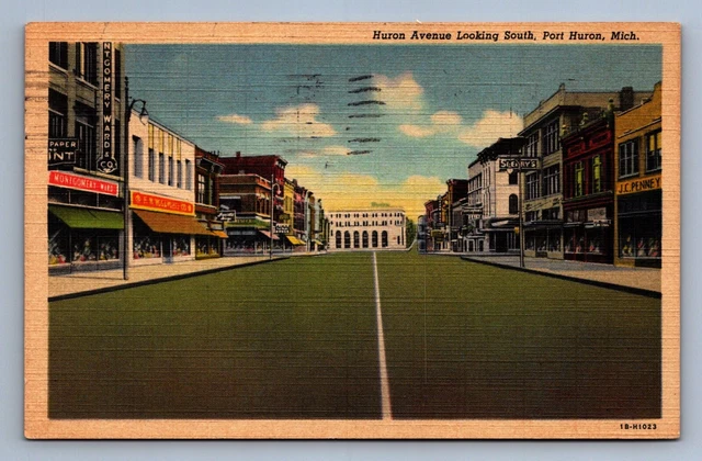 Postcard Vtg Michigan Street View Huron Avenue Looking South Port Huron