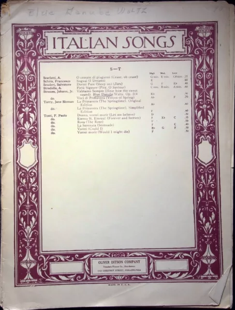 Italian Songs Oliver Ditson Company Valziamo Sempre - Music Sheet