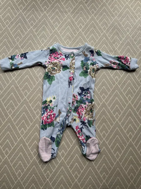Joules Peter Rabbit Baby Print Cotton Sleepsuit Babygrow age 0-3 Months