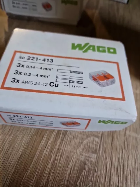 WAGO 221-413 3 Way Lever Type Push Cable Connector Pack Of 50