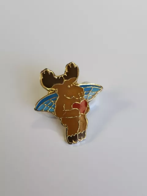 Moose With Angel Wings & Red Heart Lapel Pin