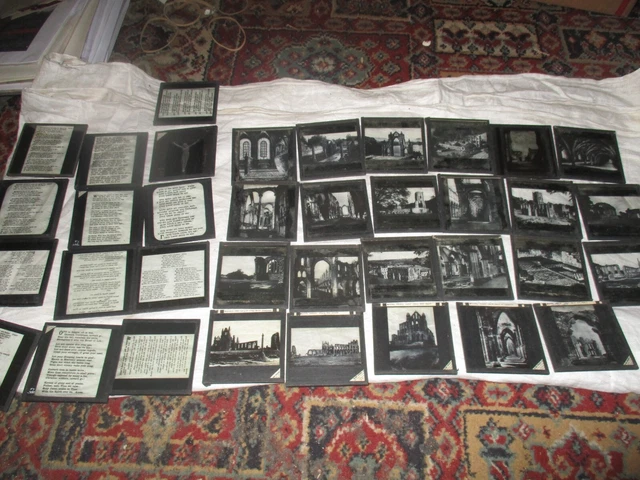 Job Lot 36 Magic Lantern Slides Abbey Ruins & Associated Yorkshire Area