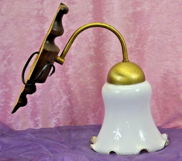 Ancienne Applique Murale Col De Cygne Bronze Et Bois Lampe De Chevet Bureau