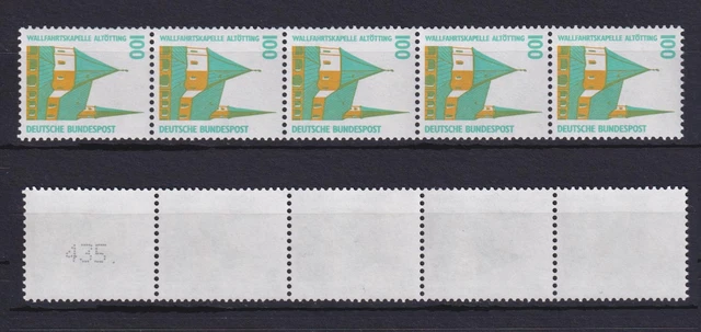 Bund 1406 v RM 5er Streifen mit ungerader neue Nummer SWK 100 Pf ** weißer Gummi