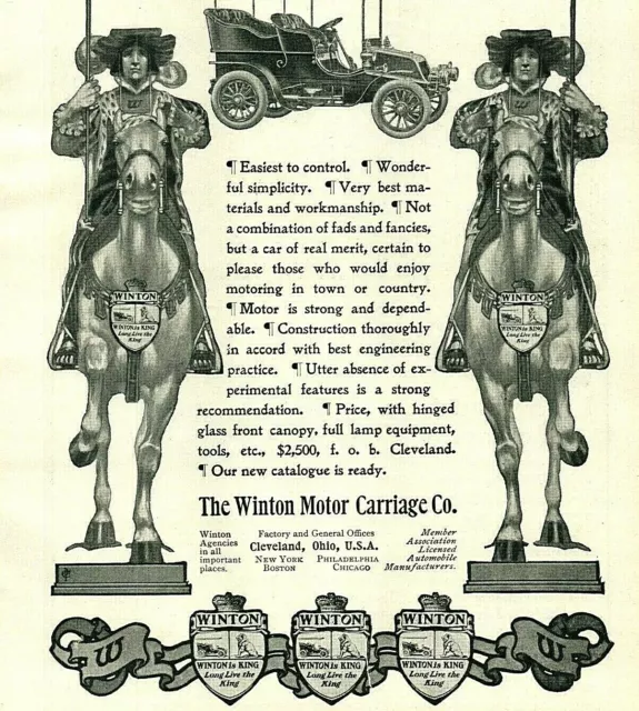 1904 Winton Motor Auto KNIGHTS ROYALTY Horses Defunct Bankrupt Car Co Ad 5104