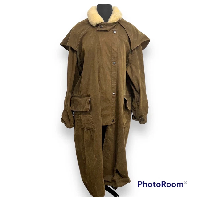 Stockman Oil Cotton Long Duster Coat Low Rider Mens Size Small Brown Leg Straps