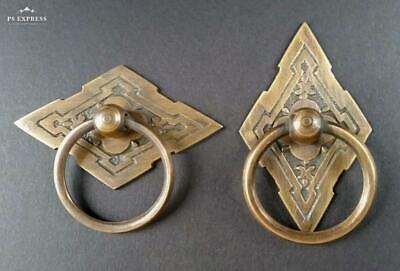 6 x Eastlake Antique Style Brass Ornate Ring Pulls Handles 2-3/8" wide #H15