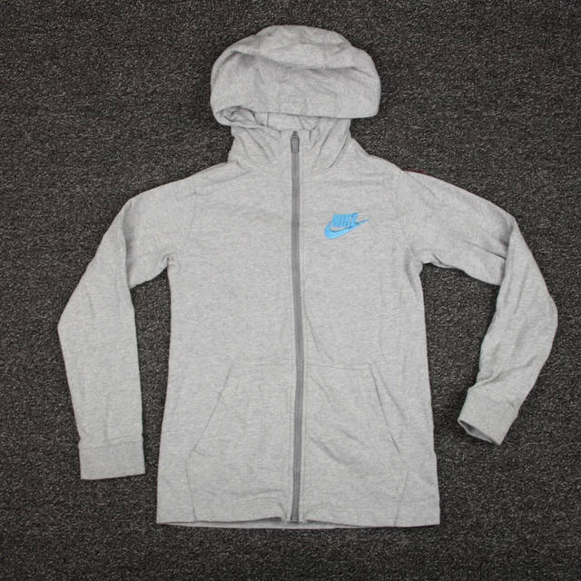 Nike Jacket Girls Medium Gray Embroidered Logo Full Zip Hooded Zip Long Sleeve