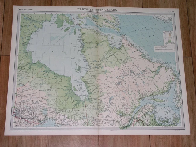 Quebce Labrador Map 1922 MAP OF Eastern Canada Labrador Quebec Nunavik Hudson Bay ...