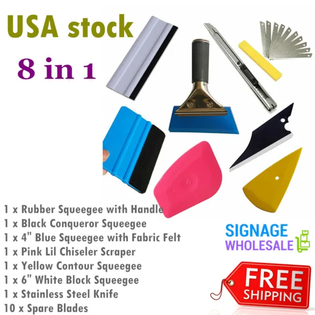 US Stock Professional 8 in 1 Car Window Film tint Tools Squeegee Scraper Set Kit