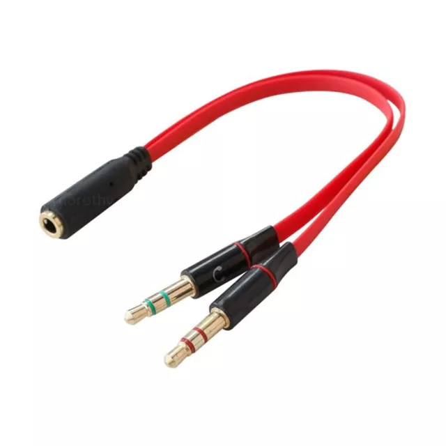 3.5mm Male Mic+Headphone 3.5mm Female Y Splitter/Merge PC/Laptop Red Cable 🇬🇧