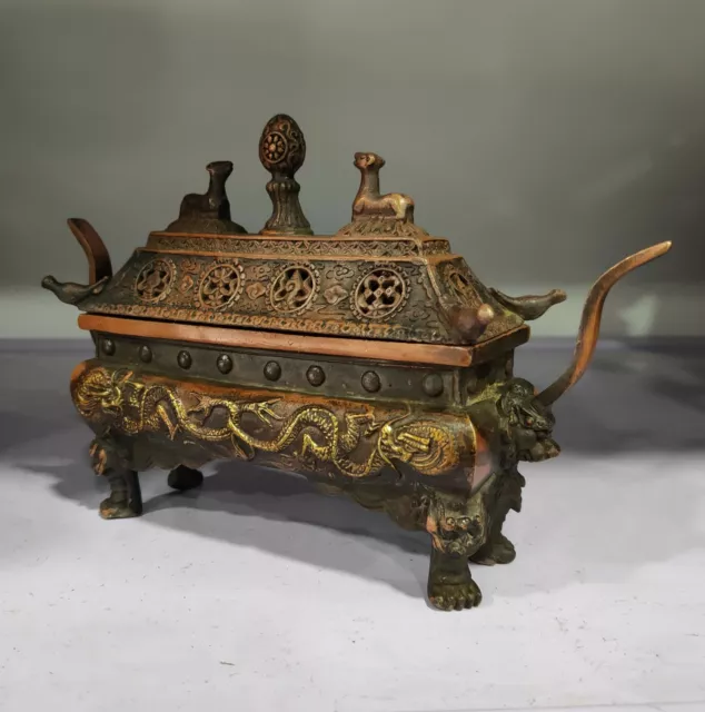 Vintage collectable Decorated Old Handwork bronze Carved Dragon Incense Burner