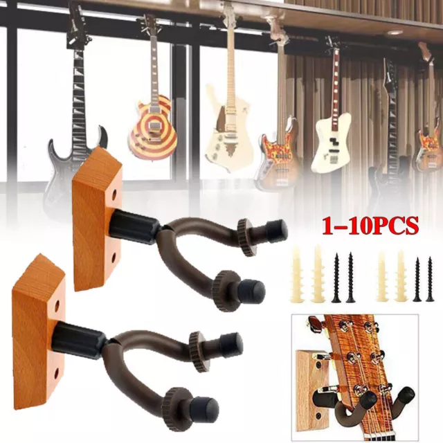 1-10 Pack Guitar Hangers Hook Holder Wooden Base Wall Mount Display Instrument