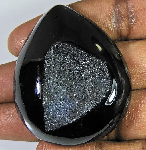 Natural Onyx Window Druzy Agate Geode Pear Cabochon 212Cts. Gemstone 42X50MM