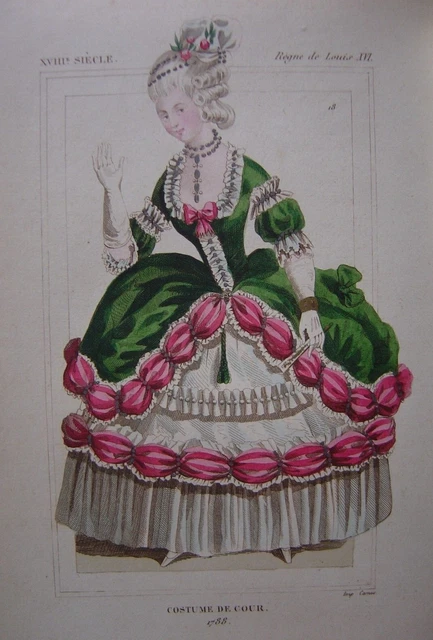 Très belle gravure de Mode d'une Dame de la Cour du Roi Louis XVI en 1788
