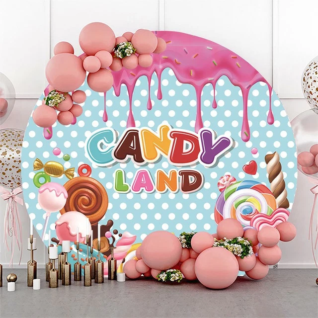 Brown Stripe Candyland Cake Round Birthday Backdrop