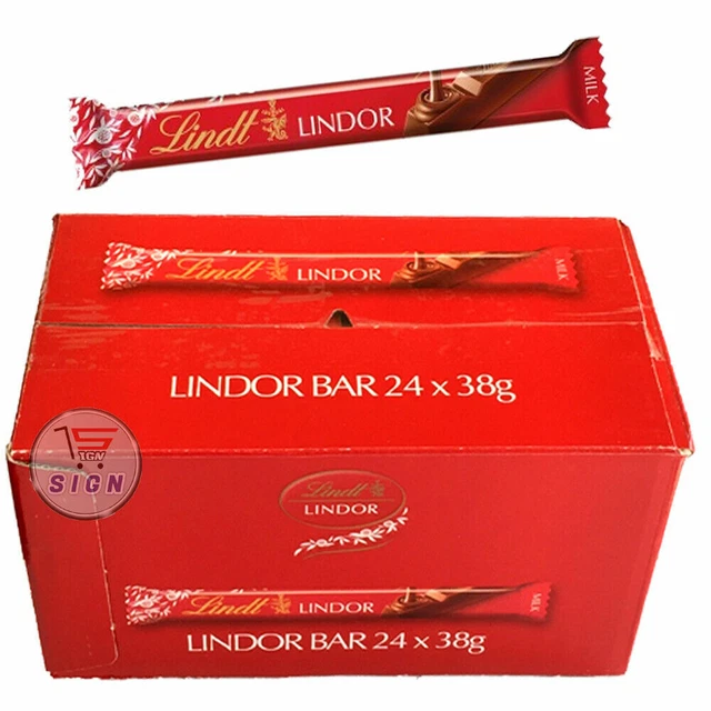 LINDT LINDOR MILK CHOCOLATE BAR 24 x 38g FULL BOX BARS ORIGINAL EUR 35