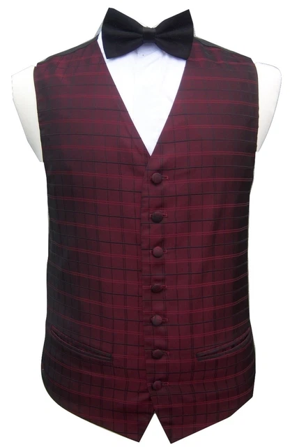 Da Uomo E Paggetto Nero Rosso Tartan Quadri Matrimonio Abito Gilet S M 34 36 38