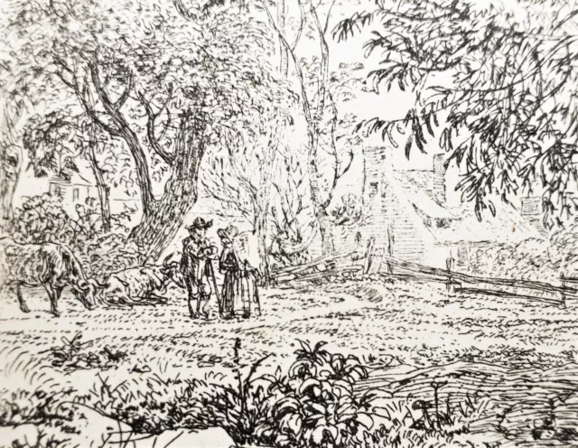 Alte Radierung, Wasserrinne neben dem Weidenbaum, Johann Christoph Erhard, 1817 3