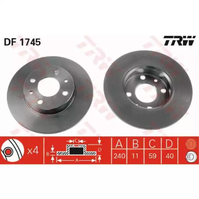 TRW 2x Bremsscheibe vorne 2405 Voll für Fiat 500 312_ Panda 169 312