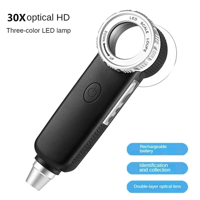 1 PCS 30X USB Rechargeable Magnifying Glass UV Purple Light Banke Inspecofr