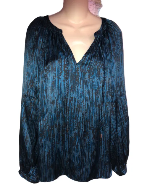 Alice & Trixie Long Sleeve Blouse Silk EUC Black/blue Top Large