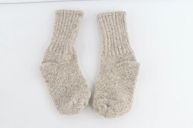 Vintage 70s Rockabilly Wool Knit Crew Socks Oatmeal Heather Brown Womens Large