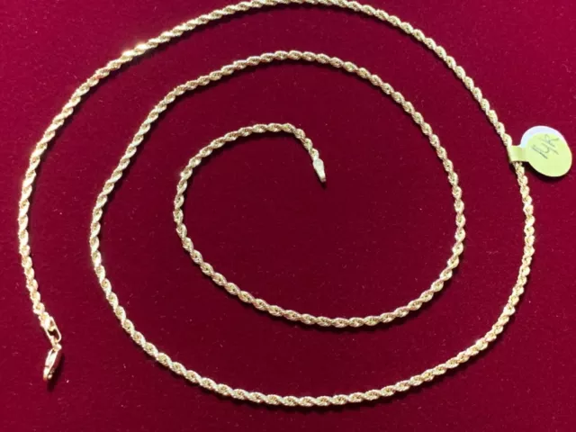 Chaîne de corde en or massif 14 carats 26 pouces 2,5 mm chaîne en or jaune 14 carats chaîne de corde en or