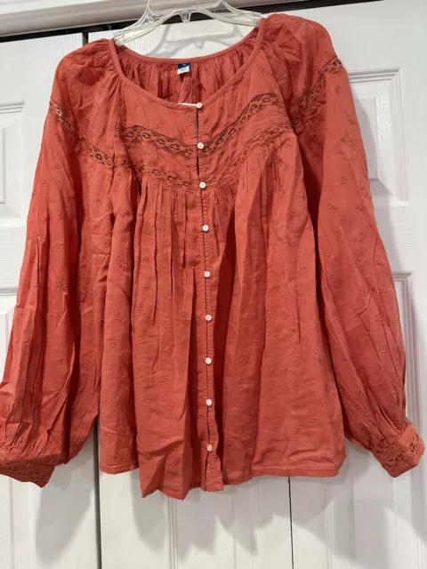 Old Navy Women's Orange Button Up Blouse Size XL New With Tag