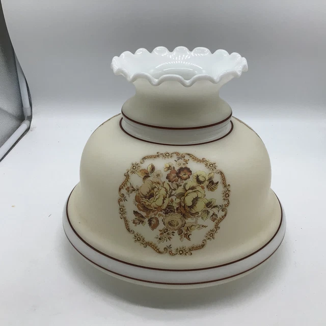 GWTW 9” Yellow Flowers Glass Hurricane Oil Or Electric Lamp Shade Vintage