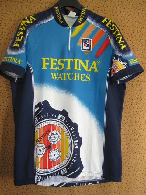 Maillot Cycliste Vintage Festina Peugeot Lotus Sibille - Taille S (164) - Bleu/Blanc
