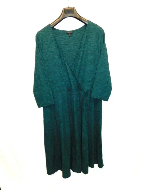 Torrid Size 2 2X Dark Green Ribbed Knit Surplice Dress V Neck 3/4 Sleeve Midi