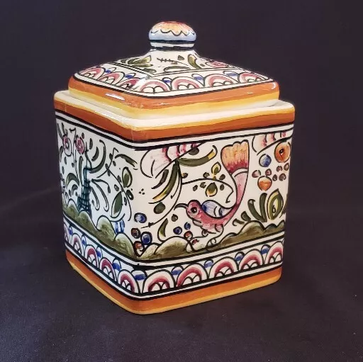 Square Jar with Lid Ceramicas de Coimbra PORTUGAL Trinket Box Signed READ DESC.