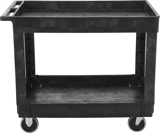 2-Shelf Utility/Service Cart, Medium, Lipped Shelves, Standard Handle, 500 Lbs.