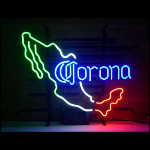 Corona Cerveza Mexico Map Neon Light Sign Lamp Beer Bar Wall Decor Glass 20"x16"