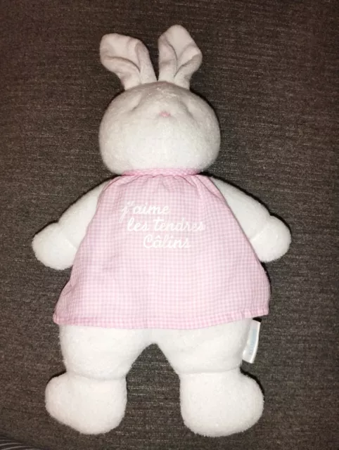 Doudou Peluche Lapin Blanc Robe Vichy Rose (J'aime Les Tendres Câlins) KLORANE