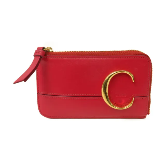 Chloe GHW Card case Calfskin Leather Red