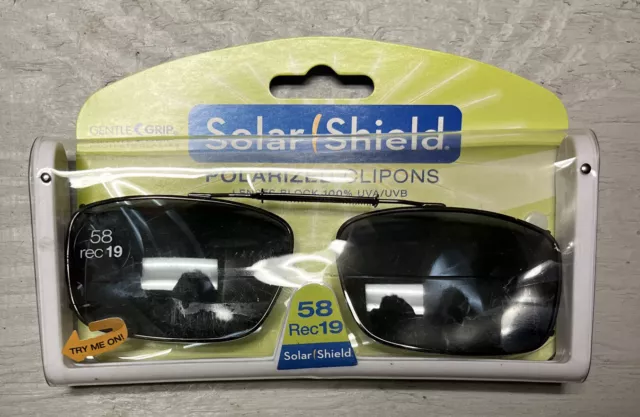 Solar Shield Polarized Clip On Sunglasses 58 Rec 19, Blocks 100% UVA/UVB