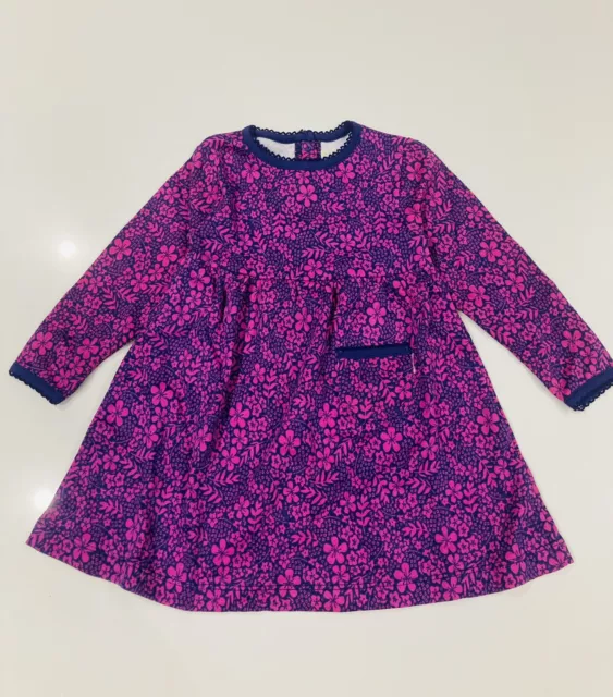 Ex Jojo Maman Bebe Purple Dress 2 To 3 Years Flower Long Sleeve Dress Rrp £19