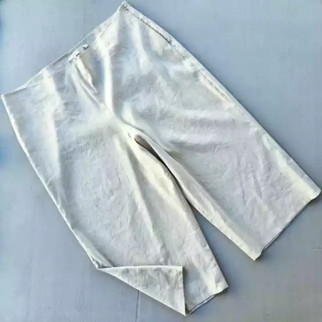 Vince Women's Mint Green Cropped Wide Leg Linen-Blend Pants Plus Size 22