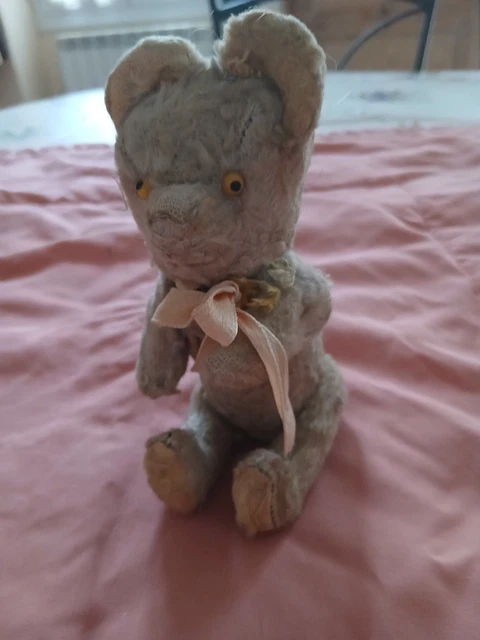 Ours En Peluche Ancien 1920 - Jouet Vintage Usé - 35 Cm - Yeux Verre