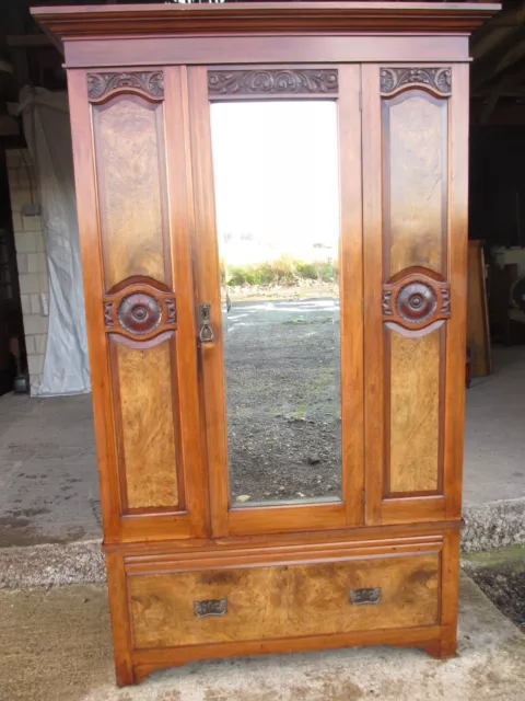 victorian art nouveau burr walnut mirror door wardrobe