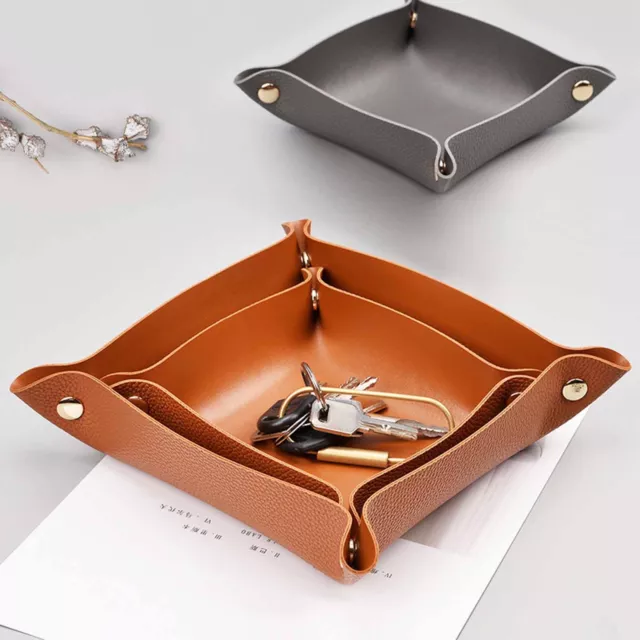 Key Storage Box Square Tray Faux Leather Jewelry Cosmetic Plate Tray for Home