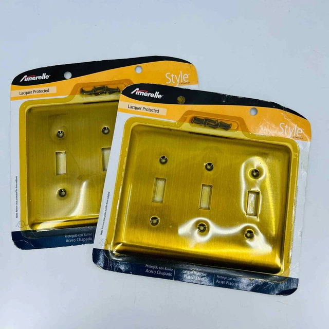 Amerelle Devon Brushed Brass 3 gang Stamped Steel Toggle Wall Plate LOT OF 2 TD4