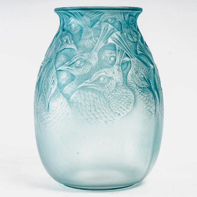 Vase Borromée Verre Patine Bleu Paon René Lalique R.Lalique Stain Glass Peacock