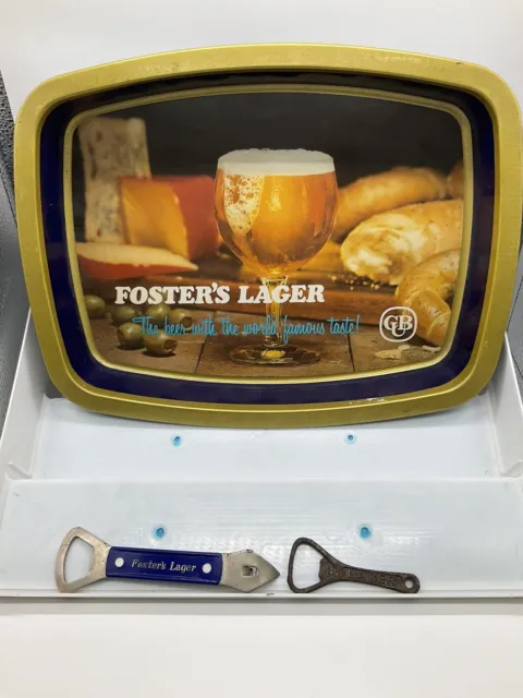 Fosters Bar Tray and 2 Vintage Fosters Bottle Openers