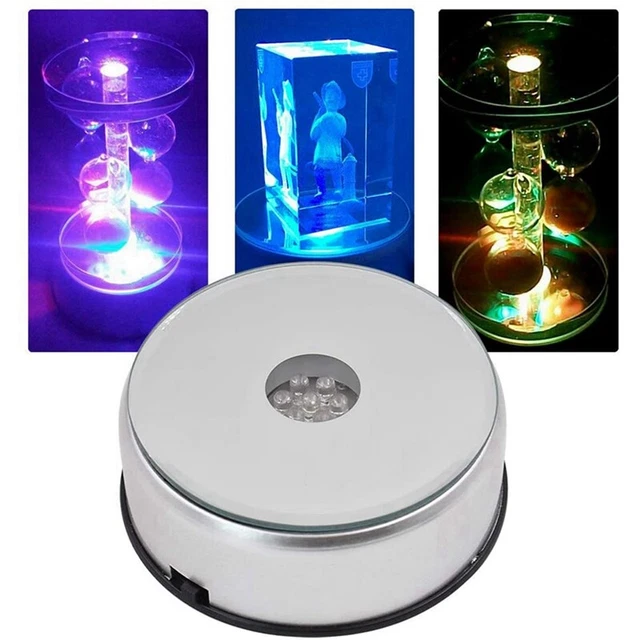 3X Bildschirm Drehteller für Kristall Glas Kunst, LED Farbiger Drehbarer K Y3B7 3